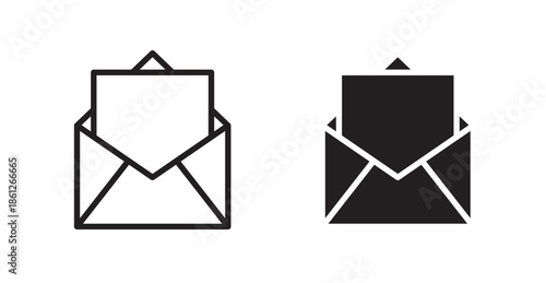 Envelope open icons, black line art and clipart vector logo