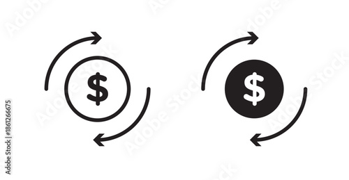 Exchange rate icons, black line art and clipart vector logo
