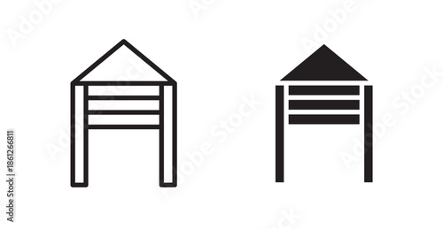 Garage icons, black line art and clipart vector logo