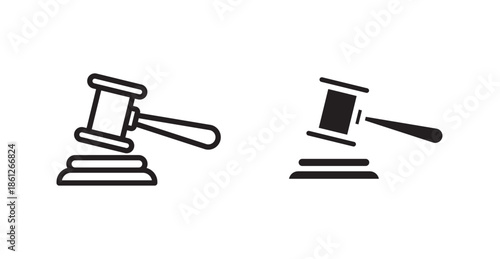 Gavel icons, black line art and clipart vector logo