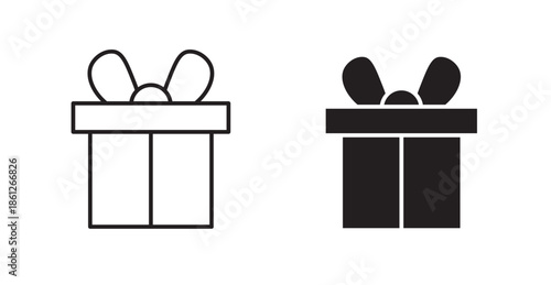 Gift icons, black line art and clipart vector logo