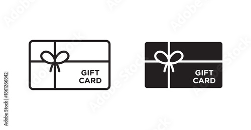 Gift voucher icons, black line art and clipart vector logo
