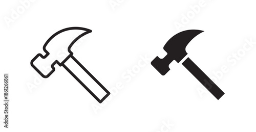 Hammer icons, black line art and clipart vector logo