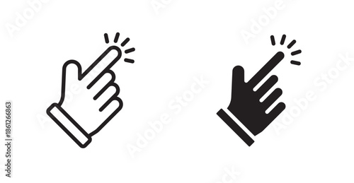 Hand click icons, black line art and clipart vector logo