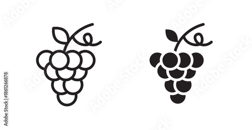 Grapes icons, black line art and clipart vector logo