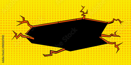 comic cartoon wall cracked hole on yellow