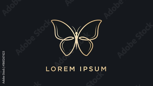 Elegant golden butterfly logo design with placeholder text on a dark background, representing nature and beauty