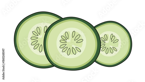 Freshly sliced garden cucumber segments with crisp green edges and delicate seed patterns, offering a clean, refreshing, healthy, natural essence