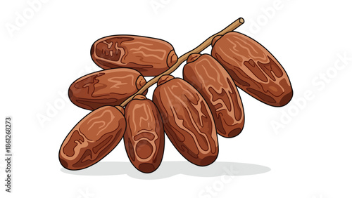 Illustrative depiction of delicious brown dates hanging on a branch, symbolizing natural sweetness and wholesome desert fruit