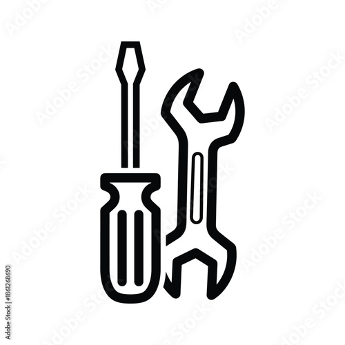 Black outline screwdriver and wrench icon