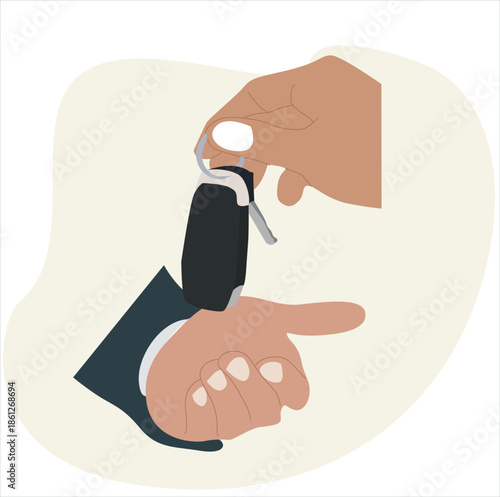 handover of car keys. Hands exchanging car key 