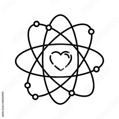 Atom with Heart Icon Simple Line Art