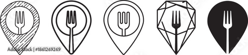Restaurant Location Pin Icon Set – Fork and Spoon Map Marker Variations