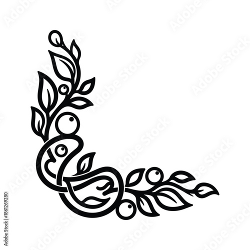Black and white floral corner decoration illustration