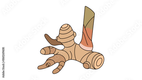 Stylized graphic of a ginger root, a versatile ingredient widely used for its distinct flavor and numerous health benefits across global culinary