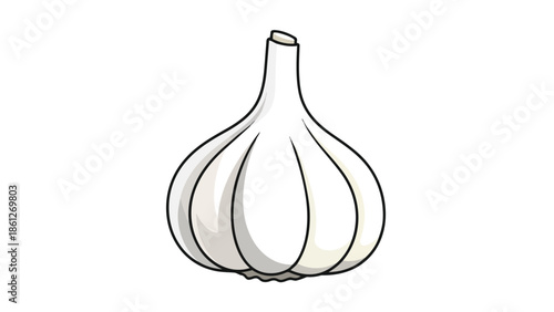 Cartoon illustration of a whole garlic bulb, a fundamental culinary ingredient. Known for its pungent flavor and aroma, it's essential in global