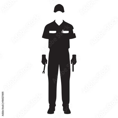   Mechanic or technician silhouette holding tools, representing service and repair industry