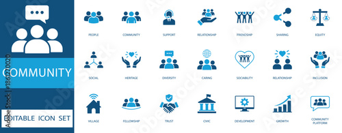 community icon set. Symbols of teamwork, diversity, inclusion, support, and partnership for  Scalable vector illustration.