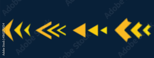 Directional arrow and chevron icons with halftone texture. Suitable for navigation systems, interfaces, progress indicators, signage, and retro-inspired graphic layouts.
