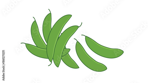 A colorful depiction of fresh green pea pods, artfully arranged on a clean white background, symbolizing garden-fresh produce, healthy eating, and