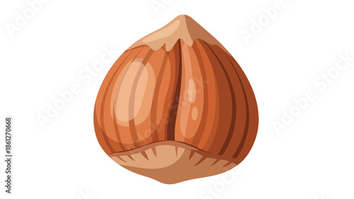 A solitary hazelnut in its natural shell, rendered with smooth lines and warm, inviting tones.