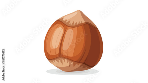 Vibrant cartoon illustration of a single wholesome hazelnut featuring a rich brown textured shell and delicate wavy bands isolated on a clean white