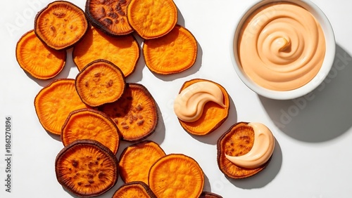 Sweet potato chips with hummus dip.