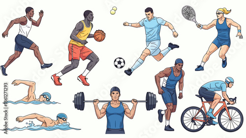 Diverse Collection of Athletes Engaged in Various Sports and Fitness Activities
