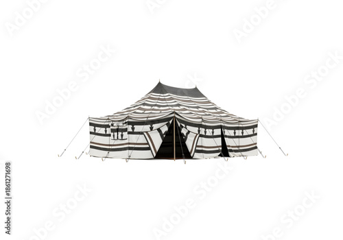 Black and white patterned Arabic Sadu tent png on transparent background