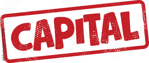 Red grungy capital text stamp on white