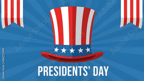 Presidents Day with hat and stars on blue background president day 2026 America stripes