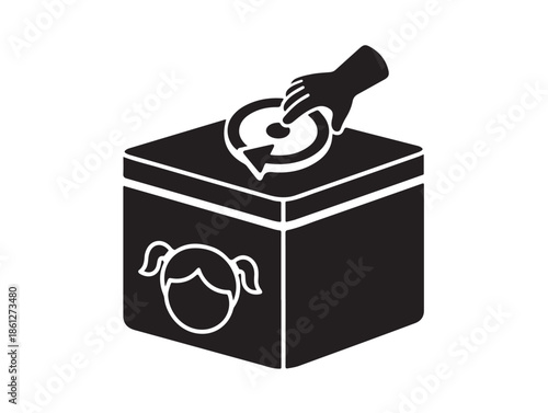 Child-Safe Cotton Box Box icon in silhouette white background.