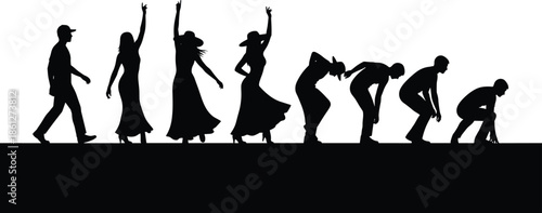 People Dancing and Celebrating Silhouette Vector Set on Stage, Party Event, Happy Crowd, Celebration, Festival, Nightclub Entertainment