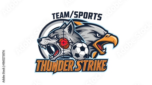 Team/Sports Thunder Strike Wolf Eagle Soccer Ball Logo - Emblematic Animal Mascot Design
