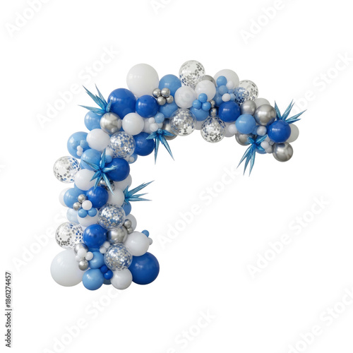 Blue Silver and White Balloon Arch