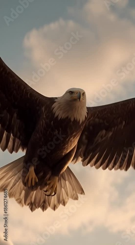 Majestic eagle in powerful flight, embodying soaring freedom against a breathtaking sky