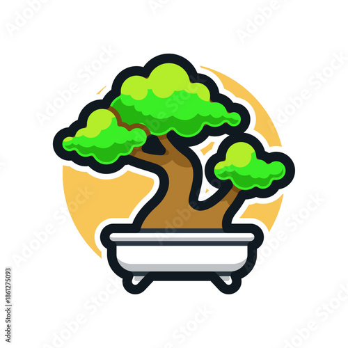 Cartoon Illustration of a Bonsai Tree