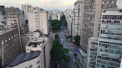 Aerial view of Ipiranga Avenue and Republic Square, São Paulo, Brazil