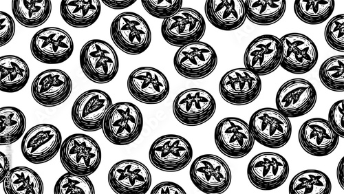 Sourdough boule bread vector pattern background in hand drawn sketch style, vintage rustic woodcut linocut bakery illustration for artisan packaging design
