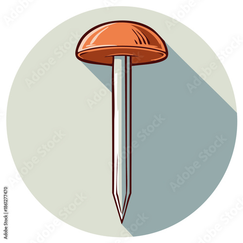 Tack Illustration with Dome Shaped Head on Light Grey Background with Shadow Effect