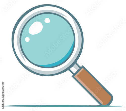 Cartoon Magnifying Glass with Blue Lens and Wooden Handle