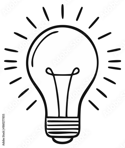 Simple Line Drawing of a Glowing Light Bulb Symbolizing Ideas and Innovation