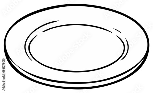Simple line art illustration of a round plate for dining