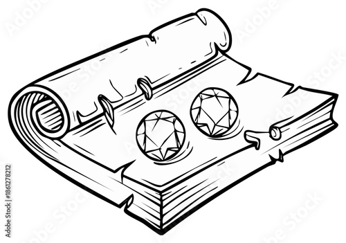 Antique treasure map with two precious gemstones