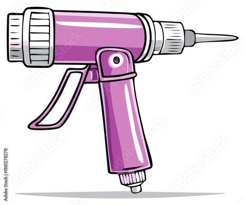 Cartoon illustration of a pink paint gun with a trigger