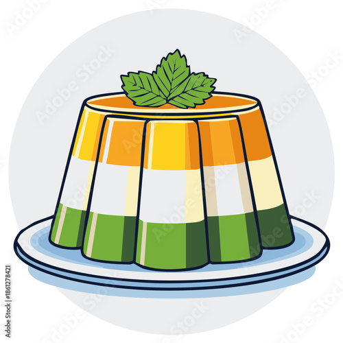 Tricolor Jelly Dessert with Mint Leaf Garnishes