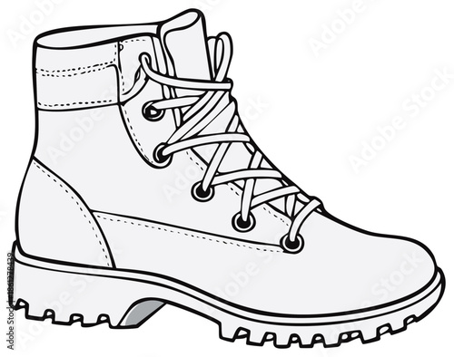 Illustration of Lace Up Ankle Boot with Lug Sole for Hiking and Outdoors