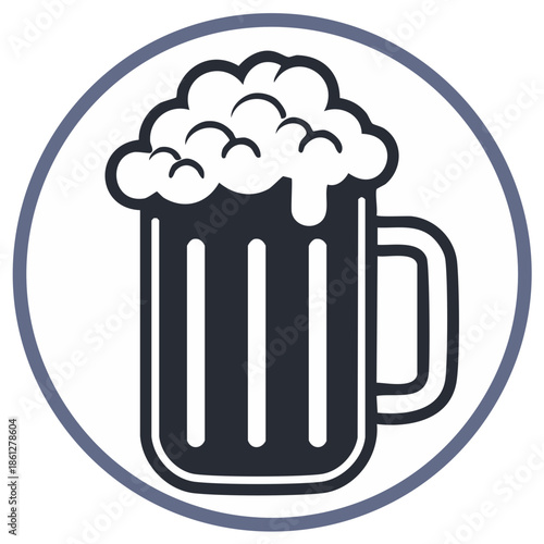Foamy beer mug vector icon in a circular frame a symbol for a pub bar or brewery