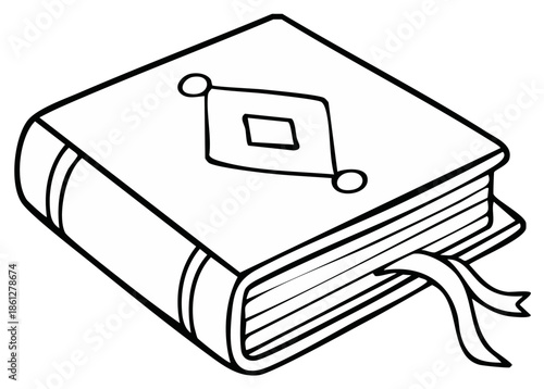 Illustrated book with bookmark, detailed artwork of a reading material