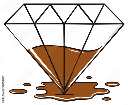 Leaking diamond with spilling brown liquid or melting chocolate conceptual vector illustration